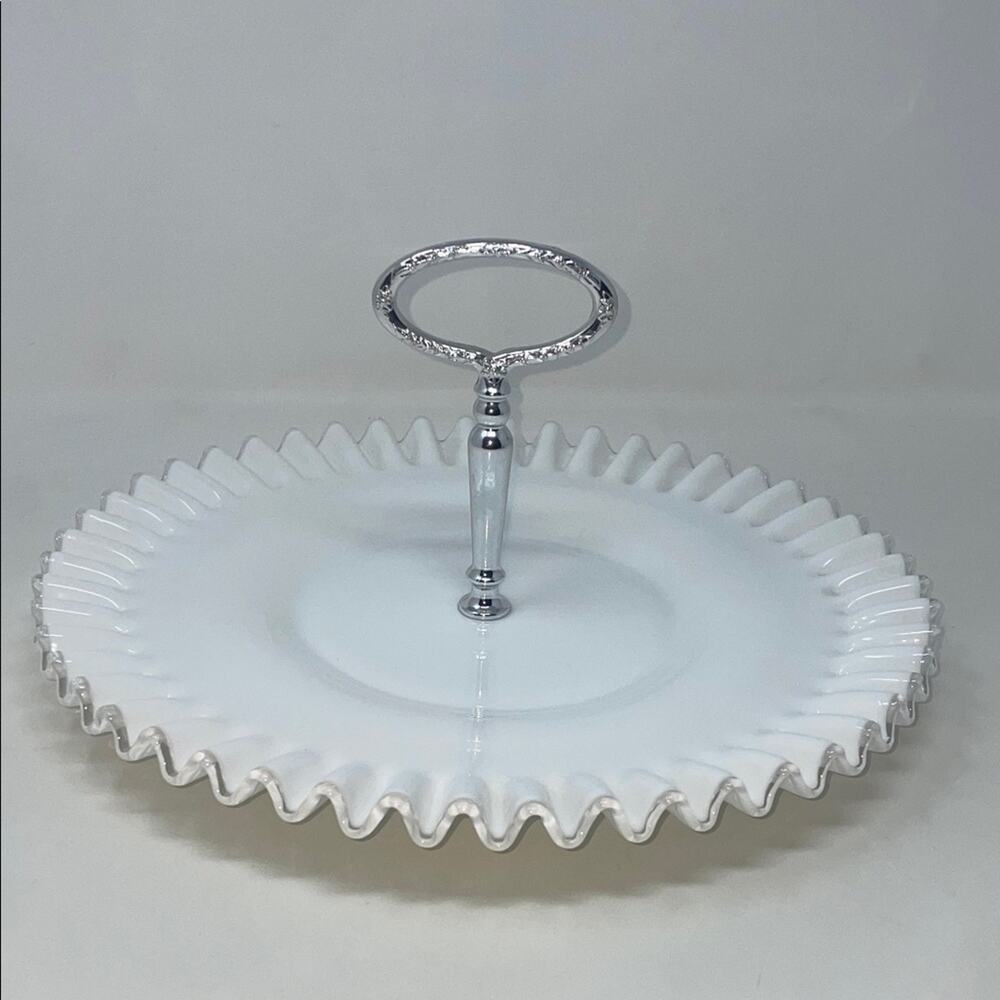 Vintage Fenton Silver Crest Milk Glass Sandwich Tray.